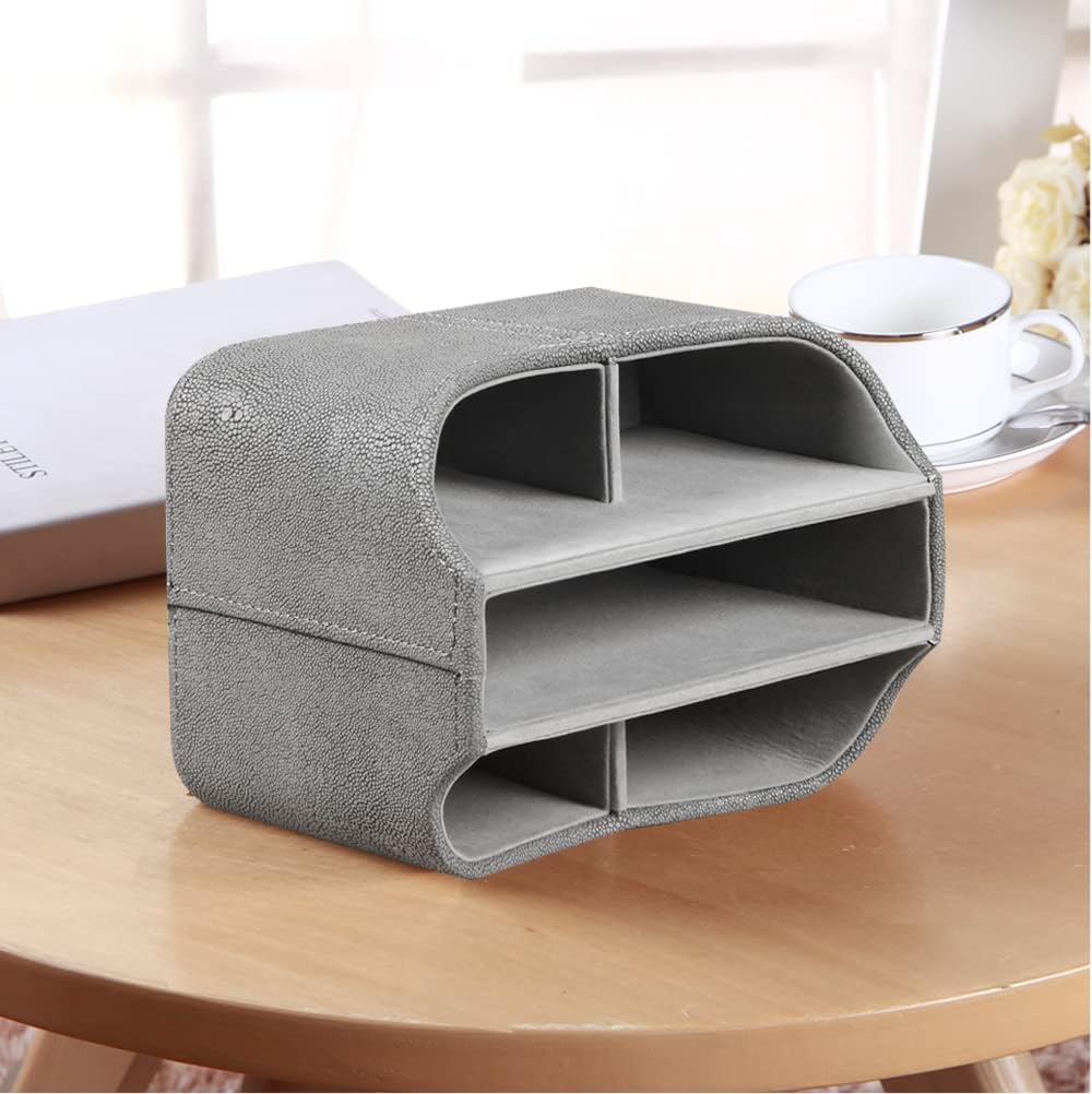 PUSU Remote Control Holder PU Leather 360 Degrees Rotatable Desktop Supply Organizer Storage Box for Controllers Media Stationery Nightstand TV Caddy E-reader iPad Phone Pen/Pencil Cosmetic