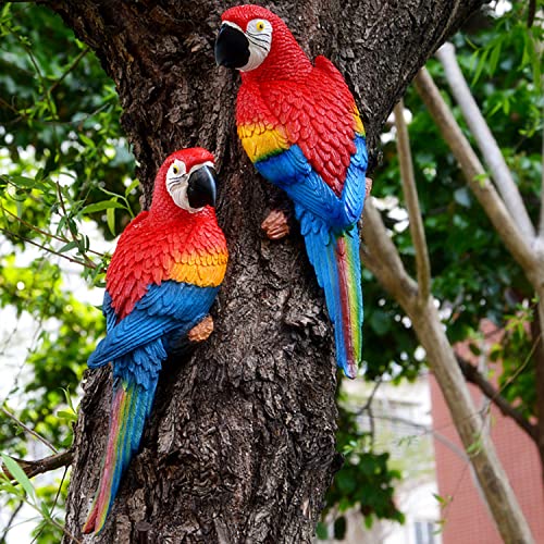 Sunnyway Resin Parrot Hanging Garden Statues 12 Inch 1 Pair, Realistic Parrot Outdoor Sculpture Landscape Ornament Patio Yard Lawn Figurine Tree Decor, Outdoor Garden Wall Statues (Red & Yellow) #TOP7