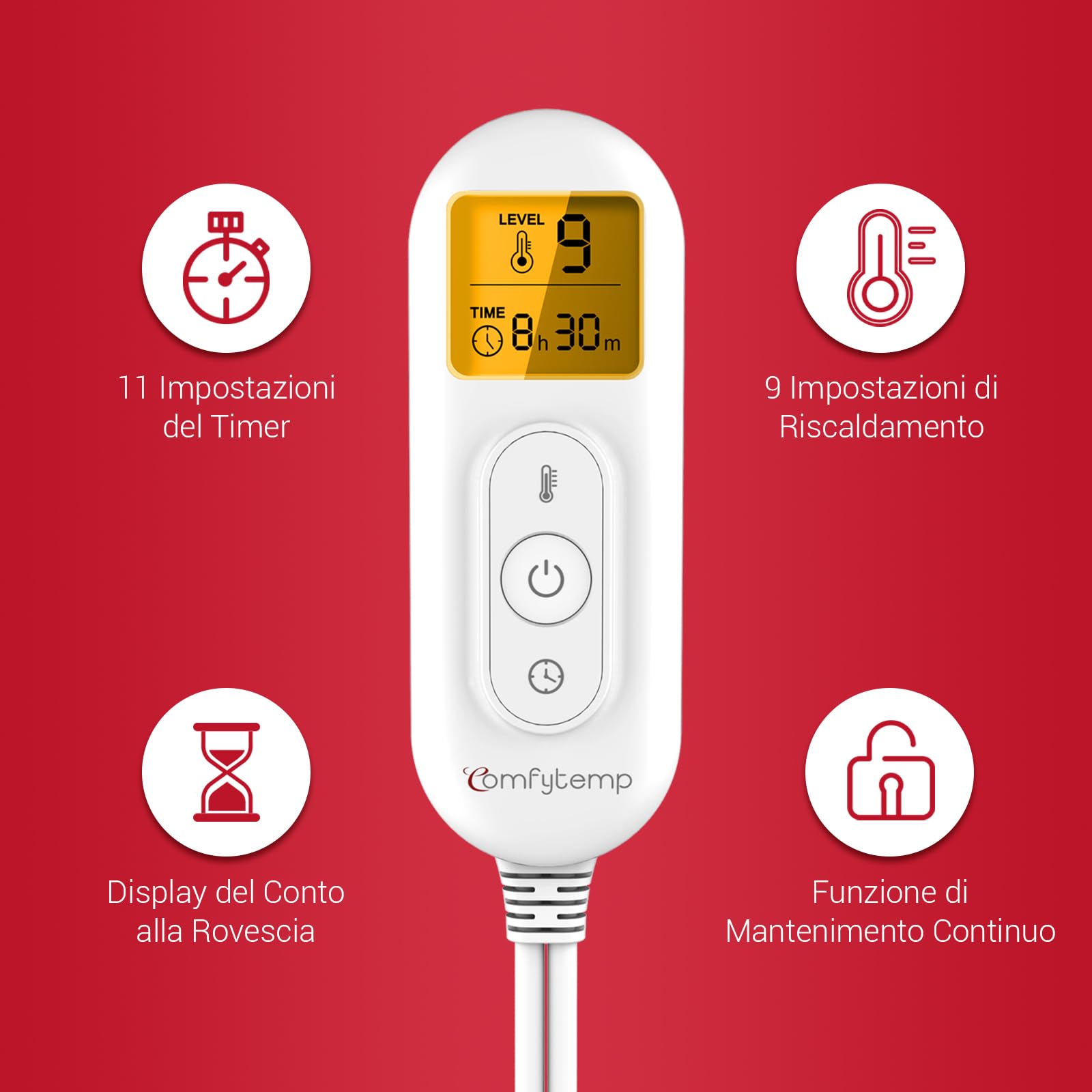 Comfytemp Termoforo per Cervicale e Spalle, 9 Livelli di Calore, Cuscinetto Termico per Alleviare il Dolore alla Spalla e alla Schiena, Spegnimento Automatico, Cuscino Termico, 48×56cm, Grigio