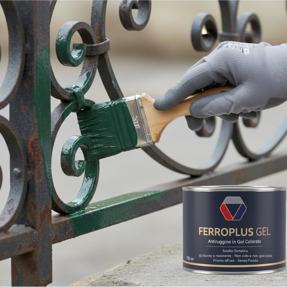 FORTUNATO Kit 3 Pezzi FerroPlus Gel, 3 x 0,75 l, Smalto Sintetico Gel, Antiruggine, Verde Muschio RAL 6005, Finitura Lucida, Per Ferro e Metallo