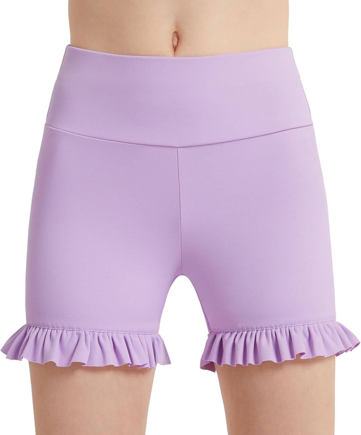 DIPUG Girls Athletic Shorts Ruffle High Waisted Dance Gymnastics Yoga Shorts for Kids?Age 4-13Y 7-9 Years Purple