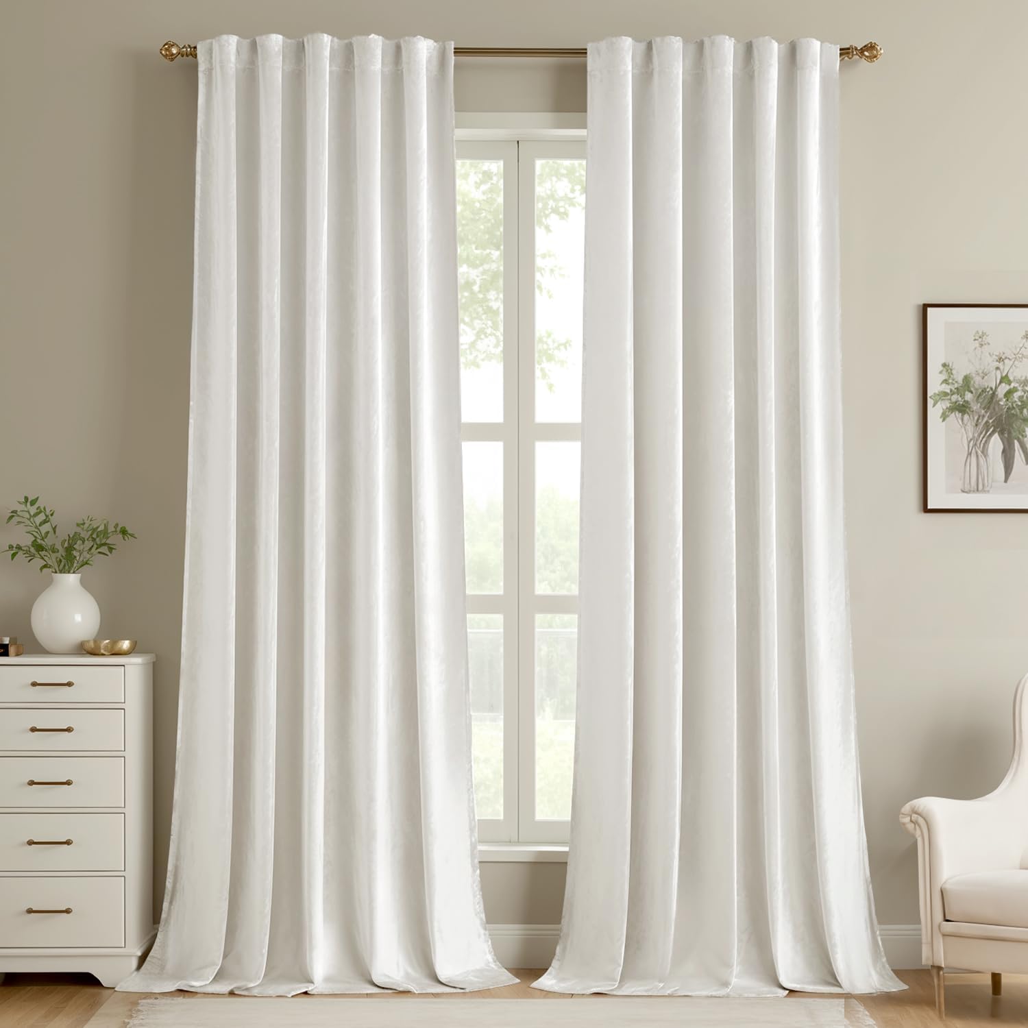 MIULEE White Velvet Curtains 84 inches - Luxury Curtains for Bedroom Living Room Thermal Insulated Super Soft Room Darkening Modern Window Drapes Back Tab Rod Pocket, W52 x L84 inches, 2 Panels W52 x L84 White