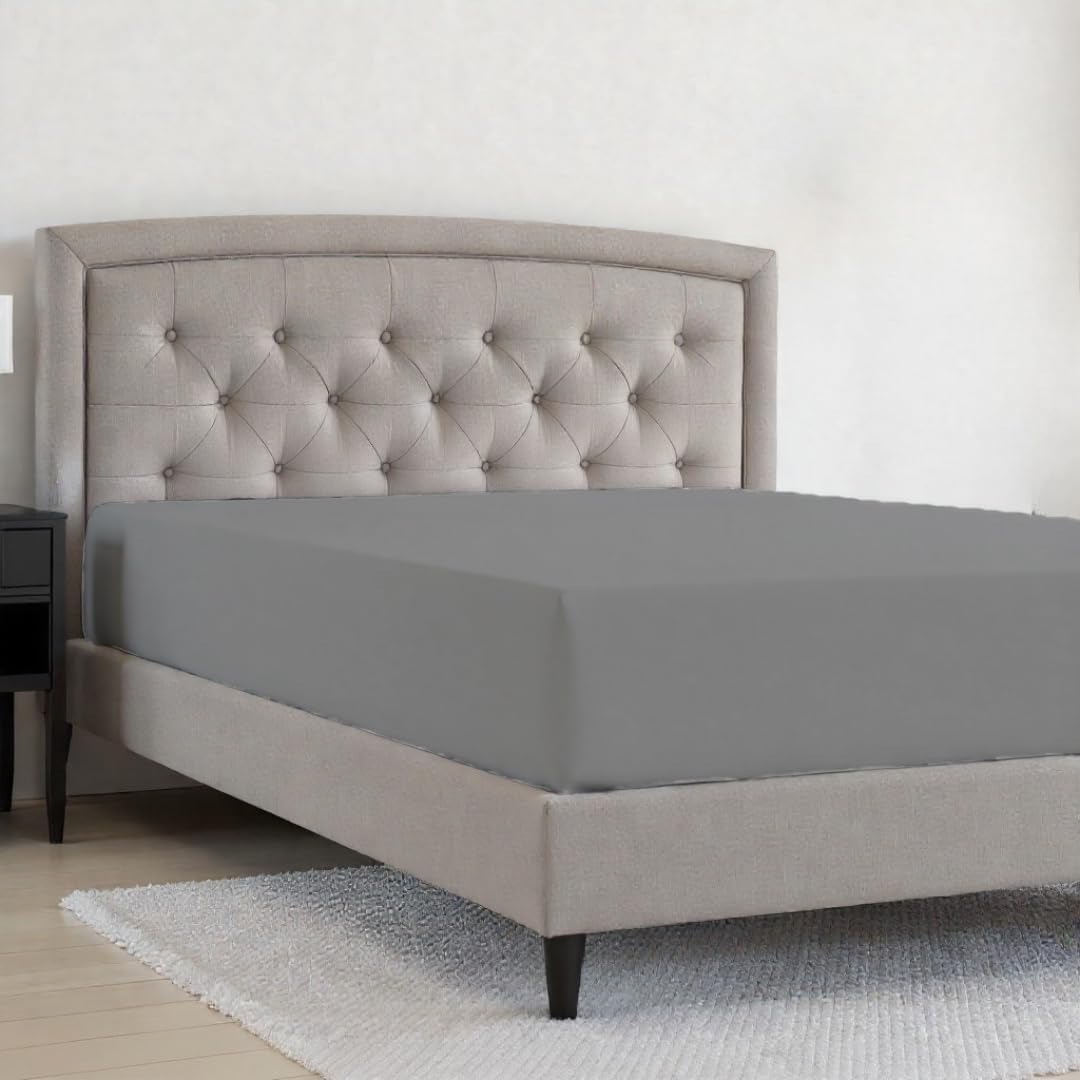 Egyptian Cotton Queen Fitted Sheet Only 800 Thread Count Sateen Weave, 18 Inch Deep Pocket, Soft, Breathable & Cooling Fitted Sheet, Light Grey