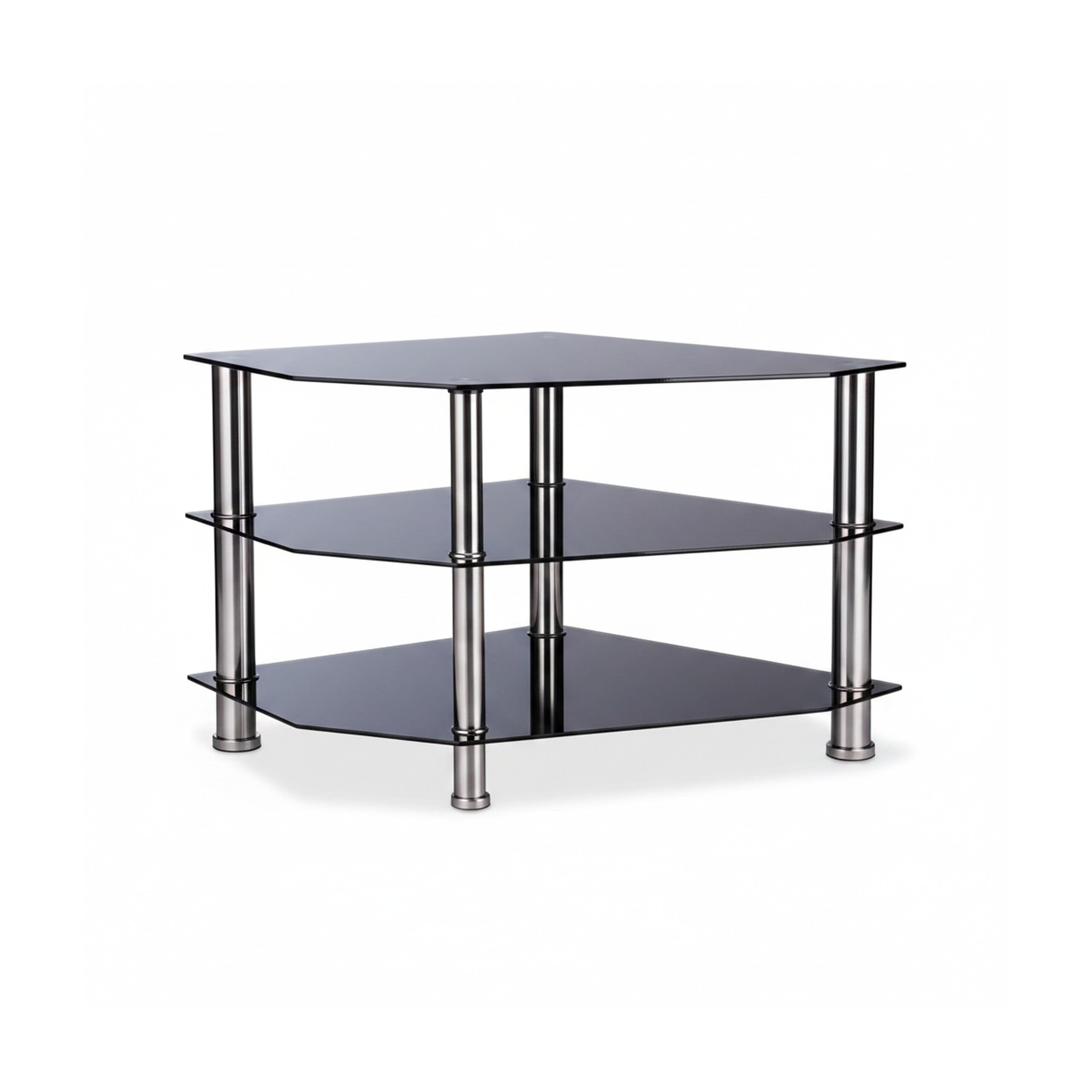 Relaxdays Mobile TV, 3 Ripiani in Vetro Temperato, Piedini Antigraffio, Struttura in Acciaio, 49x80x45cm, argento/nero