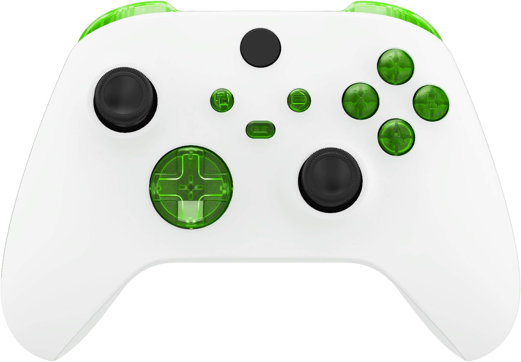 eXtremeRate Clear Replacement Button for Xbox Series X/S, LB RB LT RT Bumper Trigger for Xbox Series S&X Trigger Cross Key ABXY Startback Sync Share Key [Clear Green]