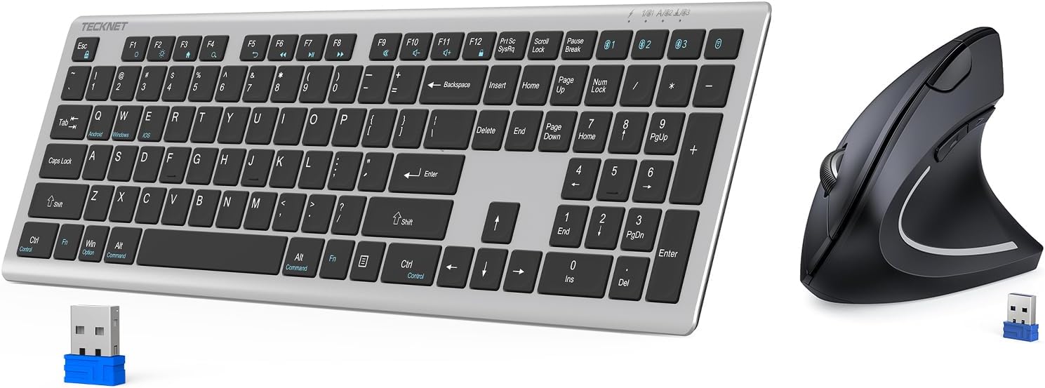 Battery Operated 2.4G Wireless Ergonomic Mouse and Recharegable 2.4G+BT Wireless Keyboard