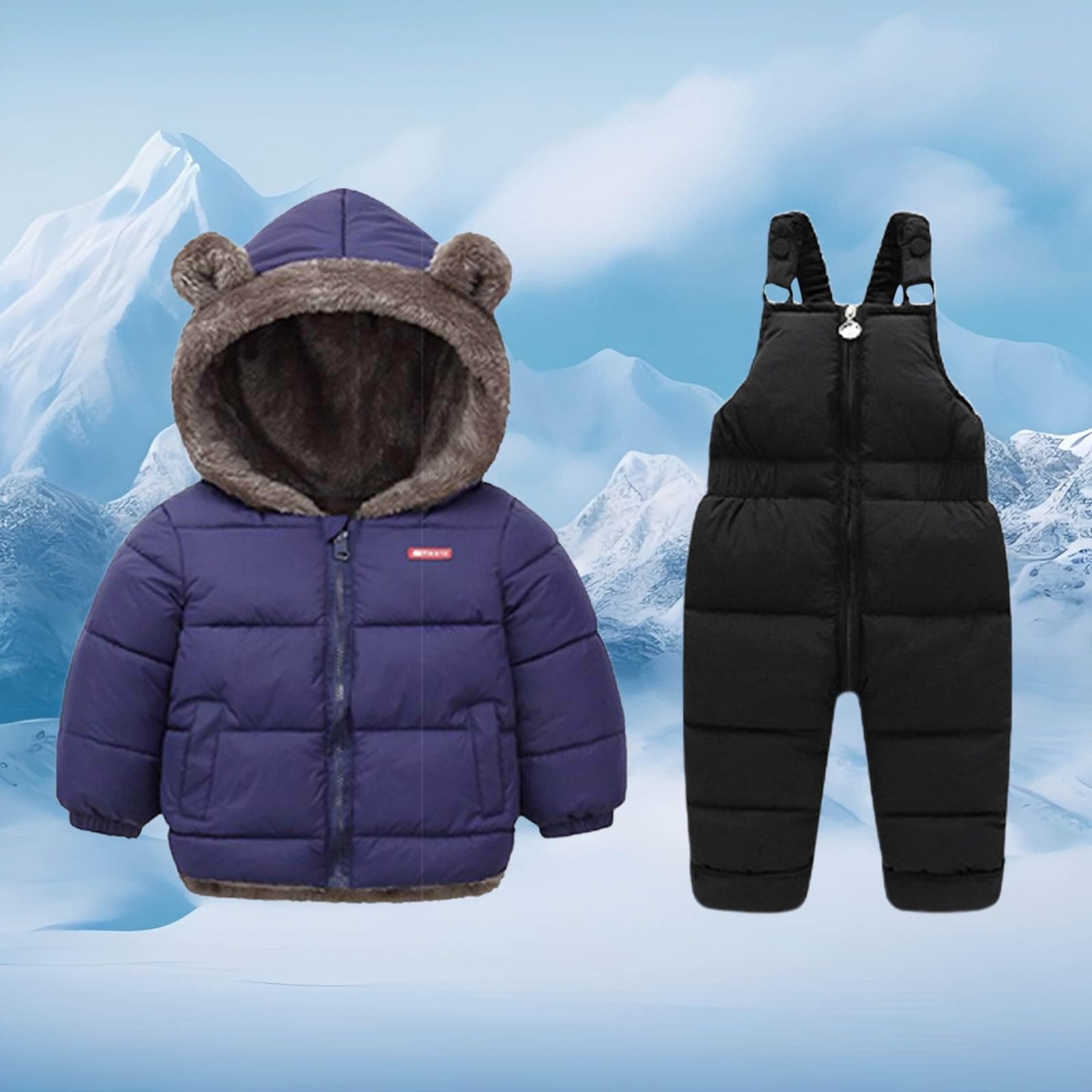 Generico Tuta Da Sci Bambino 2 Pezzi Set Con Cappuccio Completo Con Tasche Tute Antivento Piumino E Pantaloni Invernali Tuta Sci Per All'Aperto Caldo Abbigliamento Neve
