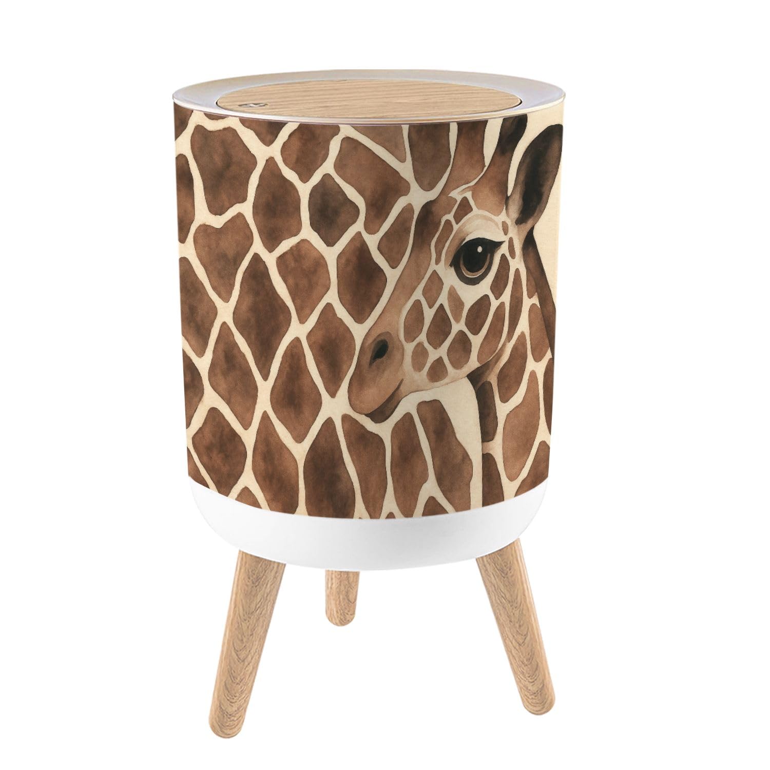 Trash Can with Lid Watercolor seamless giraffe skin texture inspired by tropical animals Small Garbage Can with Legs Waste Bin Press-Top Lid Wastebasket for Kitchen Bathroom Living Room 7L/1.8 Gallon