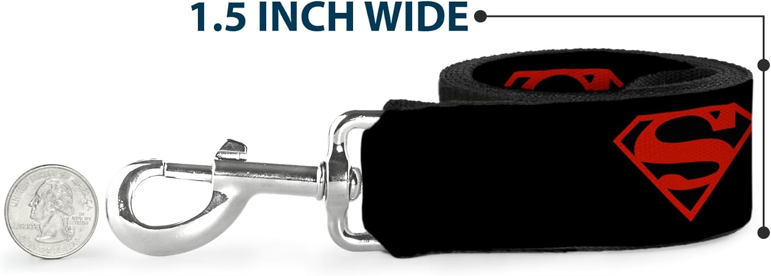 Dog Leash Superboy Shield Black Red 4 Feet Long 1.5 Inch Wide