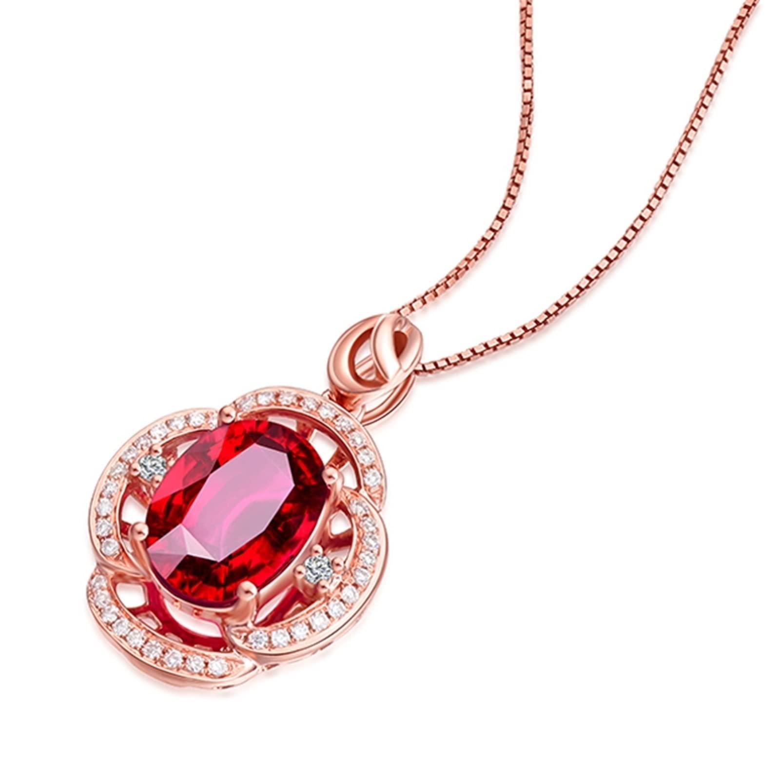 Collar de oro rosa con diamantes, kit de collar de flores con turmalina ovalada de 2,5 quilates Vvs1-Vvs2 14 x 22 mm, bonitos regalos para mujer, 14x22MM, Oro rosa de 18 quilates, Turmalina