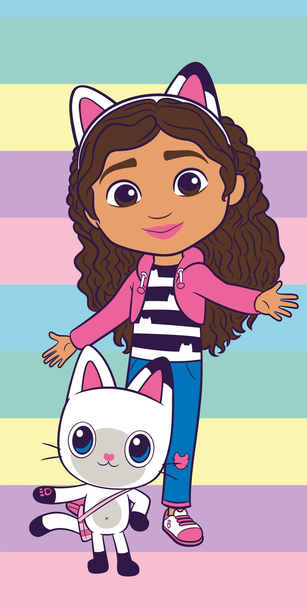Jerry Fabrics Gabby's Dollhouse Colors Beach Towel Large 70x140 cm | Soft & Absorbent 100% Cotton Kids’ Towel | Vibrant Multicolor Design | Bath, Pool & Beach Towel | Fast-Drying & Lightweight