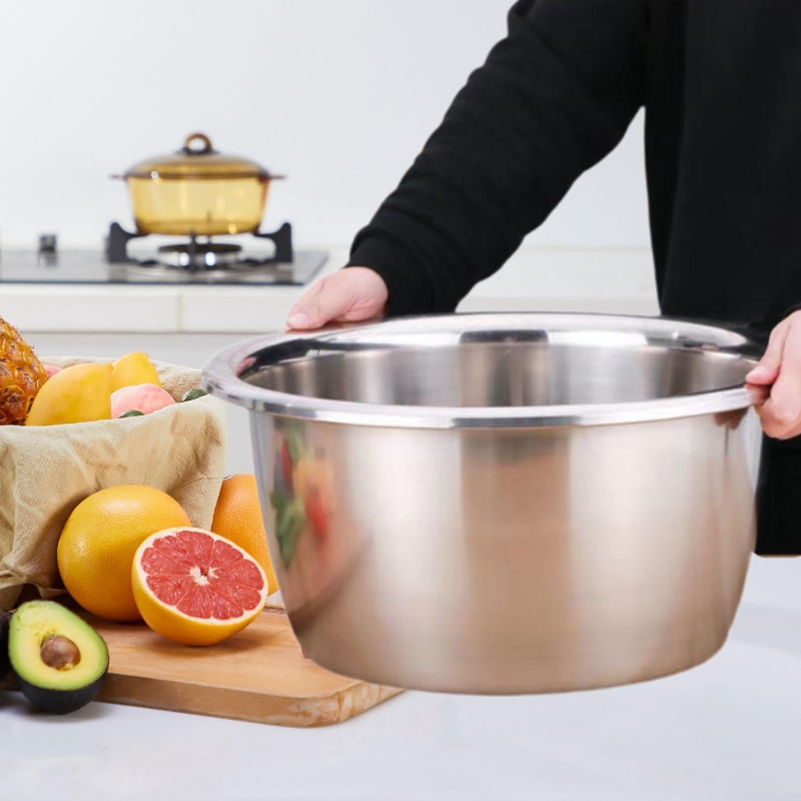 Lavabo de Acero Inoxidable, para Lavar Ropa, utensilio de Cocina, Recipiente Grande para cocinar, palangana para pies, Plato para Frutas, pastas, 32CM