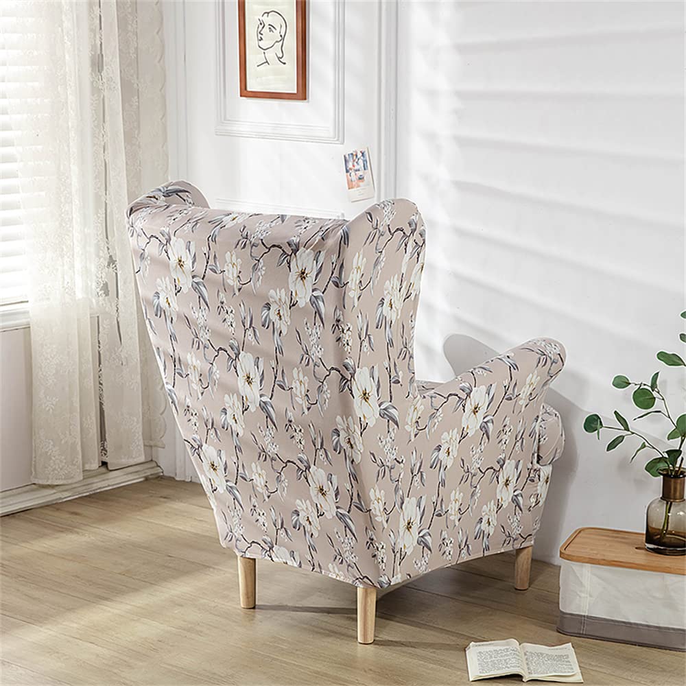 Highdi 2 Pezzi Copripoltrona con Orecchie e Copri Pouf Elasticizzato, Tinta Unita Copridivano da 1 Posto con Fodera per Cuscino, Lavabile Rimovibile, per Soggiorno Camera da Letto (Grigio Scuro
