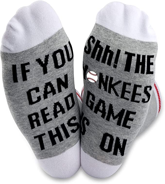 2 Pairs Novelty Baseball Socks Birthday Gift IF You Can Read This Shh The Game Is on Baseball Team Fans Players Game Day Gift(Y Grey)