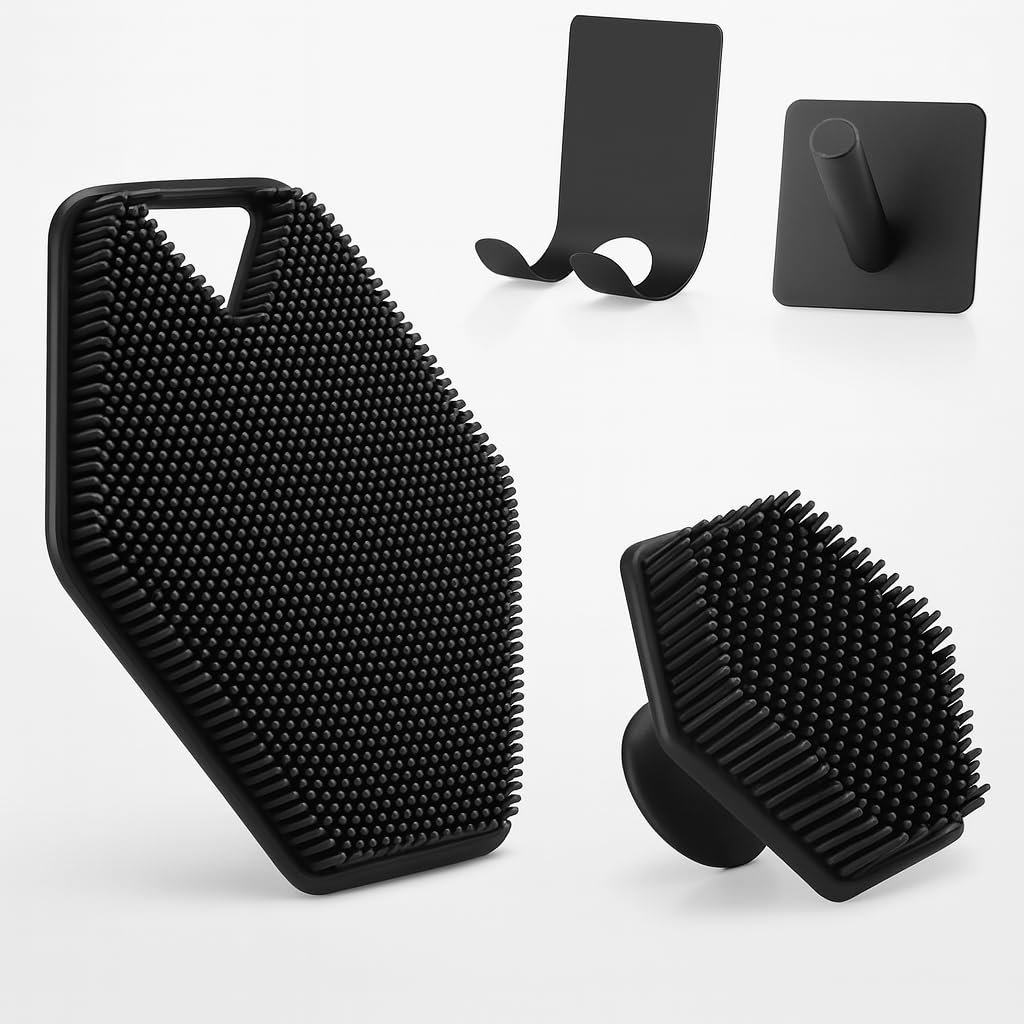 Silicone Body & Face Scrubber - For Men Woman, Shower and Bathroom 4-Piece Set | with Hook - Silicone Grip Technology, Cleaning & Exfoliating Your Skin | Long-Lasting & Easy to Clean