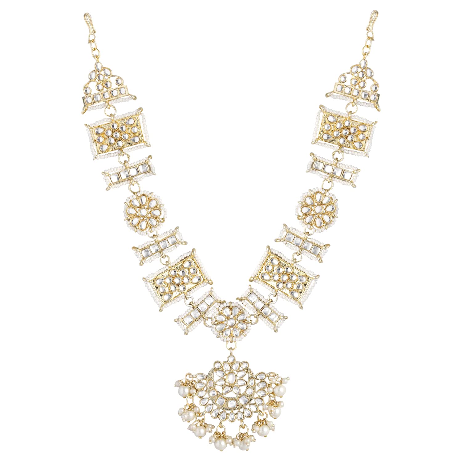 Peora Gold Plated Traditional Floral White Kundan Pearl Studded Rajasthani Sheeshphool Sheeshphool Mathapatti for Women and Girls (B0B8ZKH82T) Amazon Price History, Amazon Price Tracker