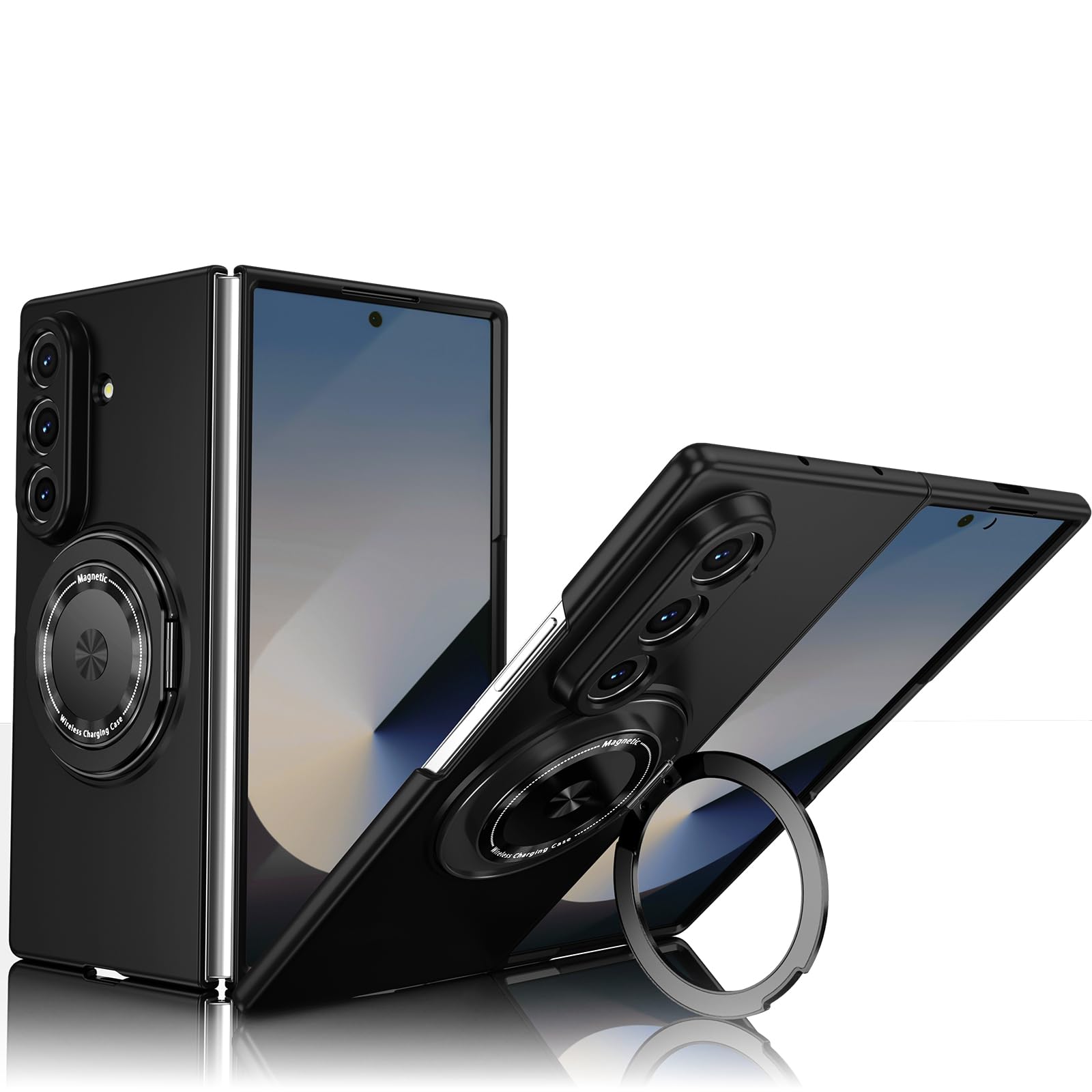 Obrotowe, składane etui ochronne do Samsung Galaxy Z Fold 7 5G, twardy materiał PC, odporne na uderzenia i upadki, odporne na uderzenia, czarne