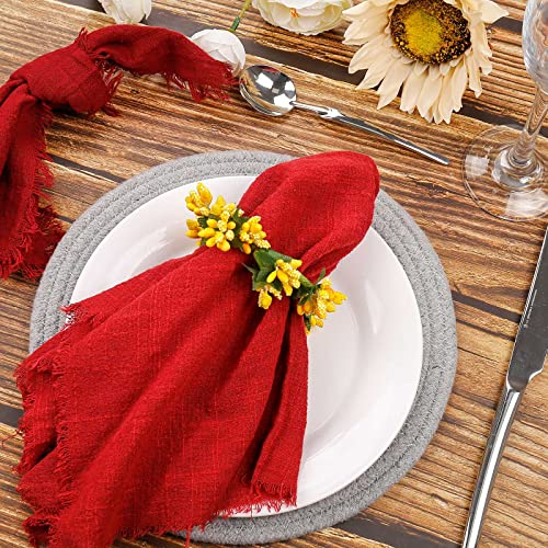 Loghog Wreath Napkin Rings Set Of 6,Easter Decorations Handmade Boho Rustic Woven Napkin Ring, Grapevine Bloom Flower Napkin Holder Rings Table Setting For Wedding, Mother's Day #TOP1