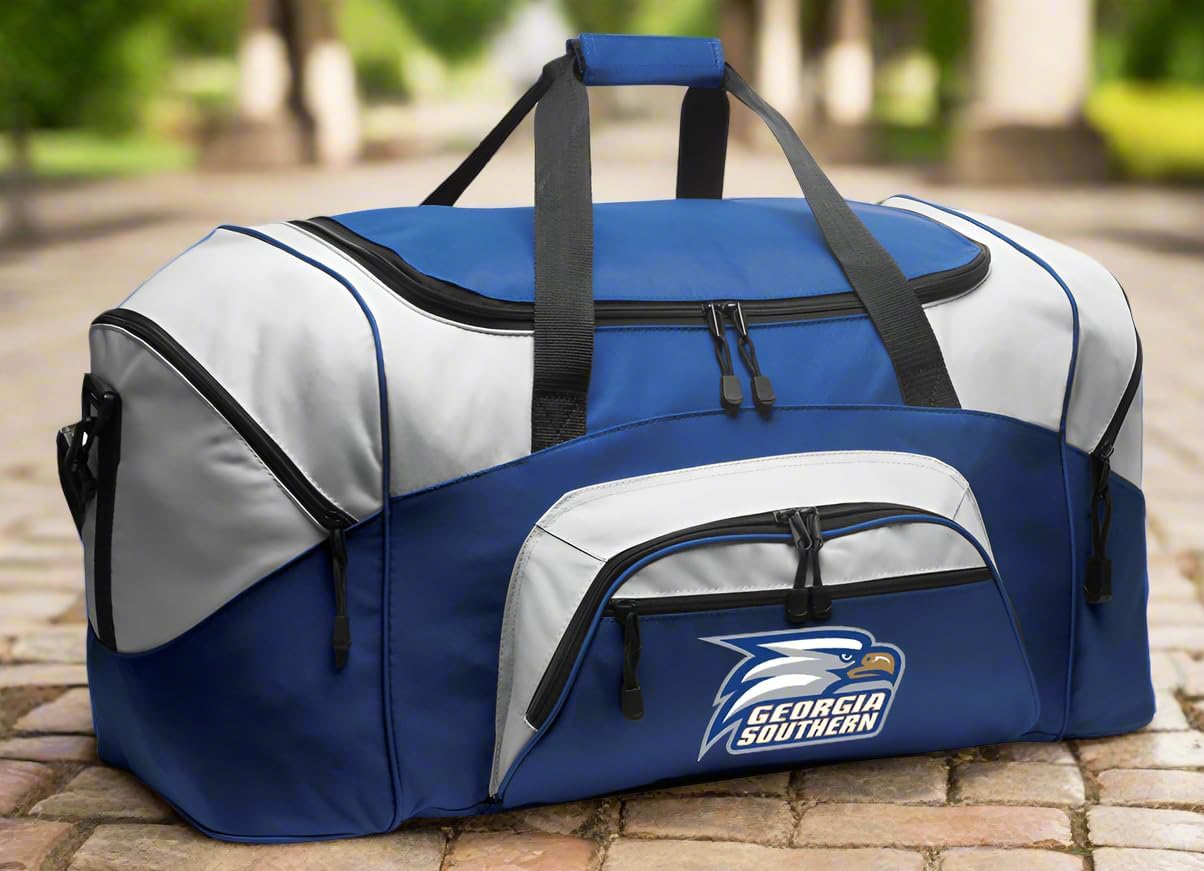 Georgia Southern Duffel Bag - LARGE GS Eagles Logo Travel Suitcase or Sports Gear Duffle Bag (Royal)