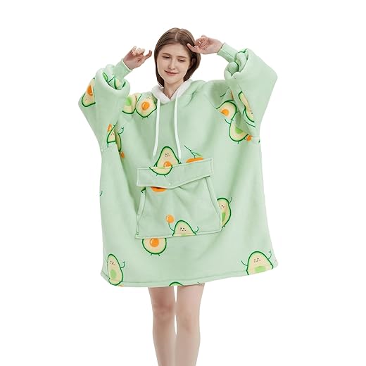 Qeils Oversized Wearable Blanket Hoodie, Comfy Sherpa Sweatshirt Pullover Jacket(Teal,Adult)