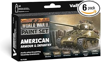 Vallejo - WWII American Armour & Infantry Model Color Paint Set | Historic US Military Shades | Brush & Airbrush Compatible Acrylic Colors | Pro Modeler Collection | 6 bottles x 18 ml. (0.6 fl.oz)