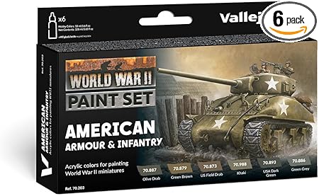 Vallejo - WWII American Armour & Infantry Model Color Paint Set | Historic US Military Shades | Brush & Airbrush Compatible Acrylic Colors | Pro Modeler Collection | 6 bottles x 18 ml. (0.6 fl.oz)