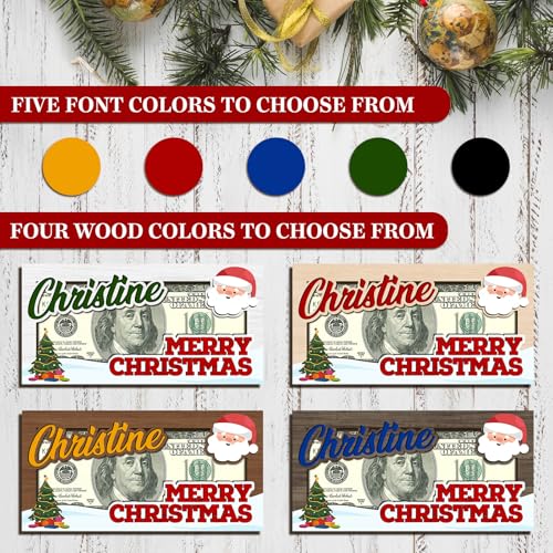 ubmpj Personalized Christmas Money Holder 2025 with Your Name Wooden Custom Cash Holder Customized Gift for Family Holiday Christmas Decoration3