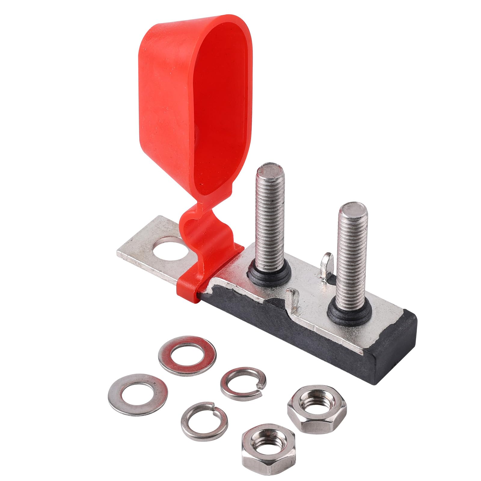 BUSSALIX TFB2CS Terminal Fuse Block for Multiple Batteries RV Vehicles Double Stud M8 (5/16") 58V DC Max Durable PPS Base PVC Cap Stainless Steel