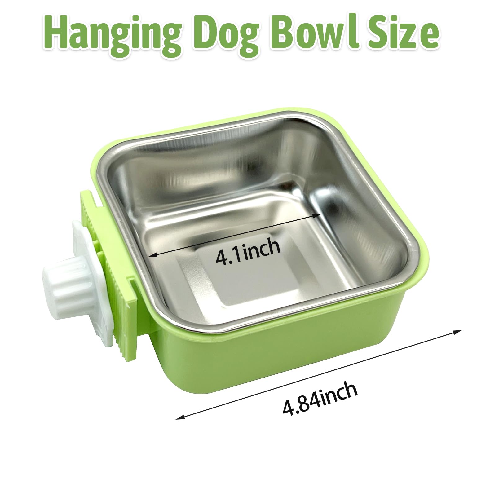 kathson Crate Dog Bowl, Removable Stainless Steel Hanging Pet Kennel Cage Bowl Food & Water Feeder Coop Cup for Puppy, Cat, Rabbit, Guinea Pigs 2pcs Small Square(Blue, Green) - image 2
