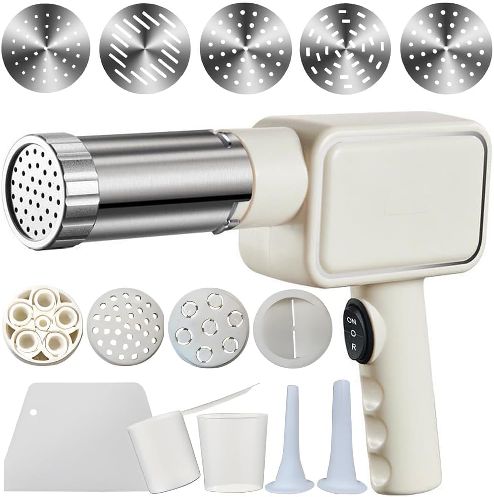 Electric Pasta Maker, Handheld Pasta Maker Machine, All-In-One Cordless Noodle Machine, with Shaping Molds And Cutter,White