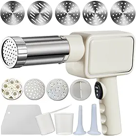 Máquina elétrica de massa, máquina de fazer macarrão portátil, máquina de macarrão sem fio, com moldes e cortador modeladores, branca