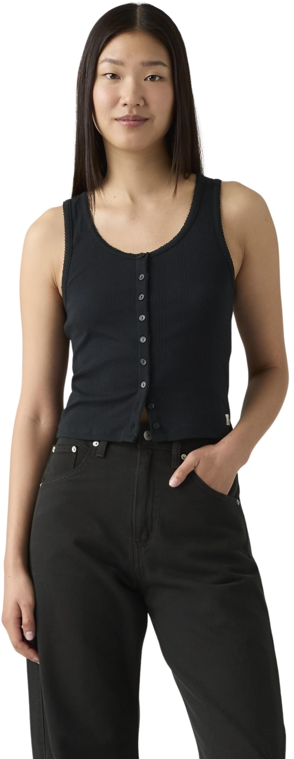 Levi's Women's Anthracite Night - Black Tank Top Dry Goods Pointelle With Crew Neck, Slim Fit, Black (Anthracite Night), S
