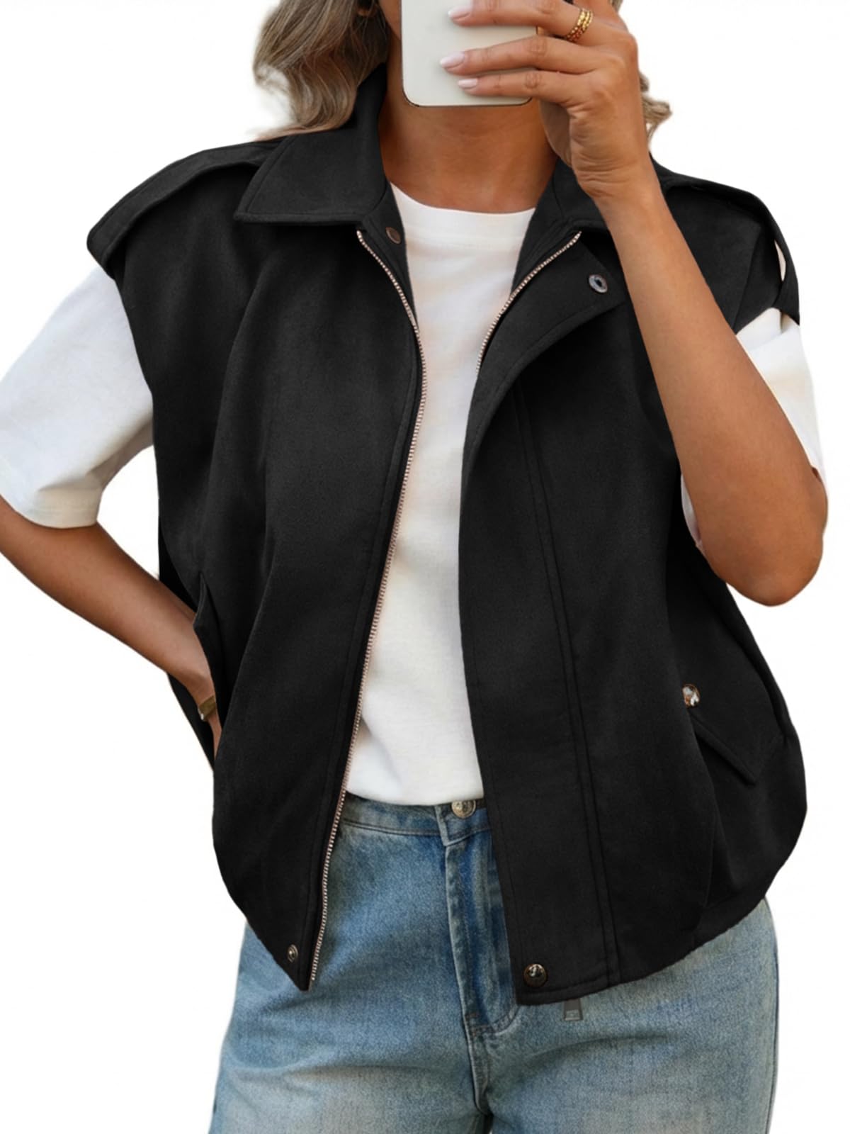 Cicy Bell Damen Ärmellose Jacke Crop Weste Leichte Sommerjacke Kurz Übergangsjacke Westen mit Reißverschluss