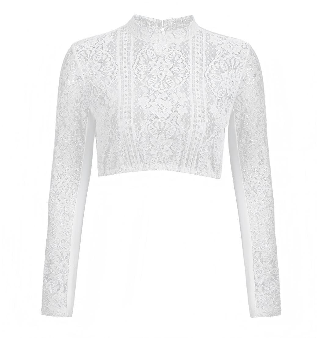 Dirndlbluse Hochgeschlossen,Exklusive Trachtenmode Dirndlbluse Langarm Dirndlbluse Weiß Spitze Trachtenbluse Elegant Langärmlig Oktoberfest Größe34-44