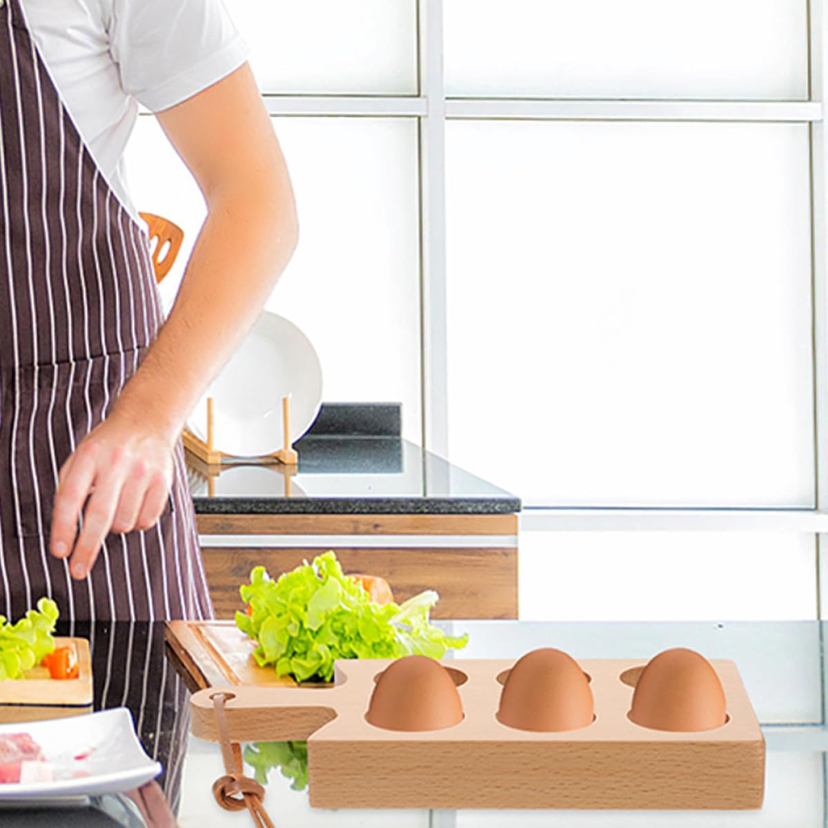 HOMSFOU Bandeja de huevos de seis compartimentos, 6 agujeros, bandeja de huevos, organizador de huevos, soporte para huevos, soporte simple para huevos, soporte para huevos para refrigerador, 6 huevos