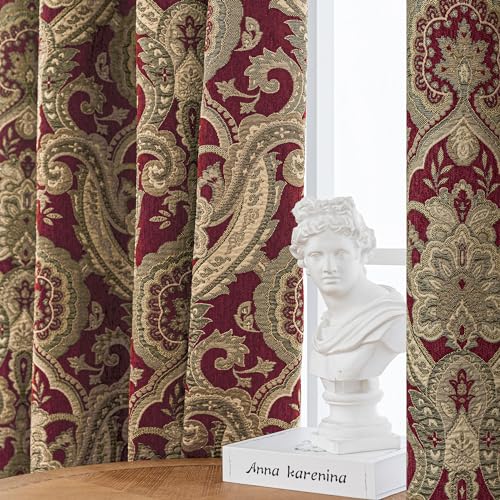 Loom And Mill Luxury Damask Curtains For Bedroom, Lined Chenille Jacquard Blackout Curtains 2 Panels With Tiebacks thumb #1