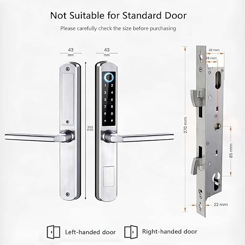 Miniatura 2 de Cerradura de puerta deslizante inteligente con huella digital, contraseña, tarjeta IC, llave mecánica y control de aplicación Tuya  Teclado, embutir