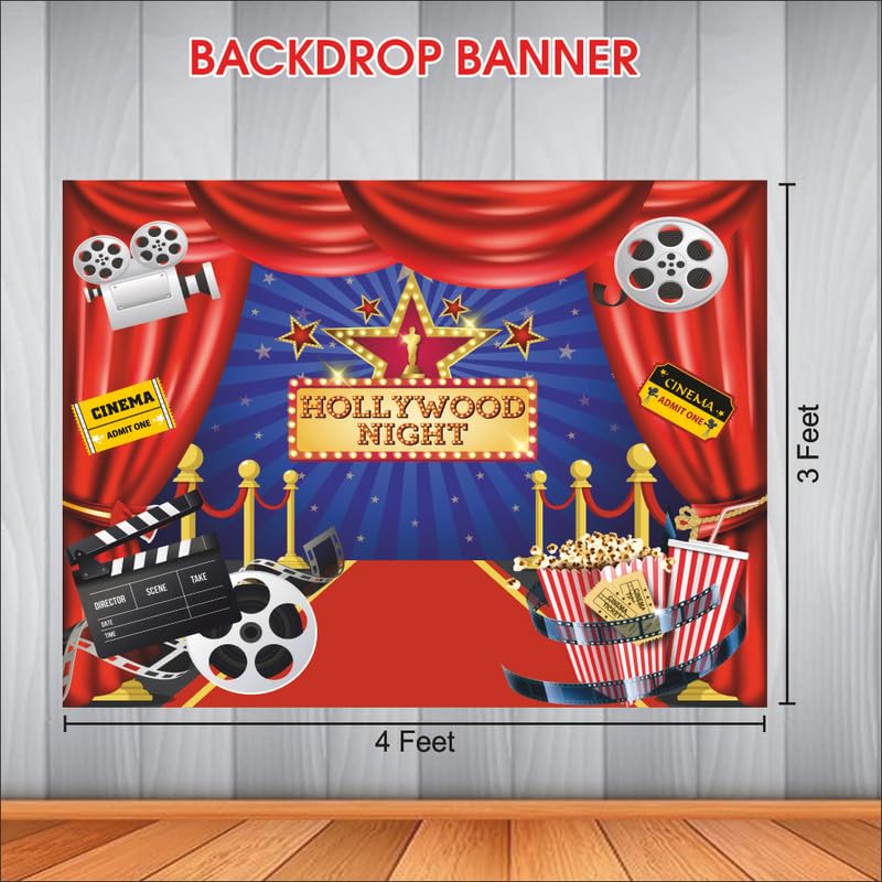 Image of Bollywood Night Backdrop | Movie Night Banner | Bollywood Theme Party Decorations (Pack of 1, Size: 4x3 Feet)