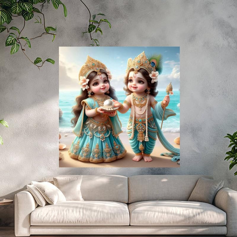 Image of British Terminal Cute little Bal Gopal Baby God Krishna| Kanha Ji | Laddu Lord Makhan Chor Painting Religious Poster for Pregnant Women for wall (matt thin vinyl,sticker,multicolor,unframed)| bj38
