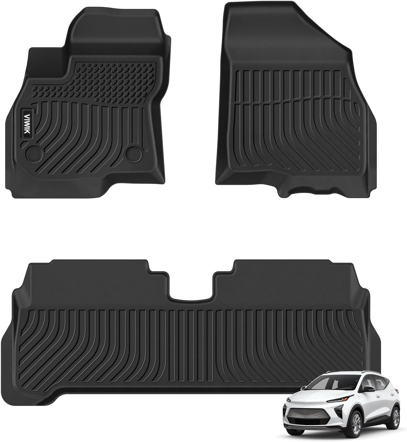 Floor Mats for Chevrolet Chevy Bolt EUV 2022 2023 2024, All Weather Custom Car Mats Full Set 1st & 2nd Row, Automotive Floor Liners TPE Black Odorless Waterproof for Chevy Bolt EUV 2022-2024