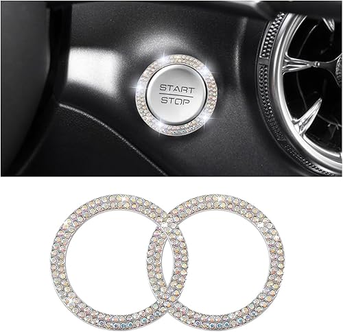 Anillo de decoración de arranque y parada de motor de automóvil con doble diamantes de imitación, 2 calcomanías para botón de arranque, accesorios