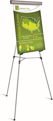 Miniatura 9 de MasterVision Caballete telescópico resistente de 3 patas, altura ajustable de 37.5 a 69 pulgadas, plateado, FLX05102MV