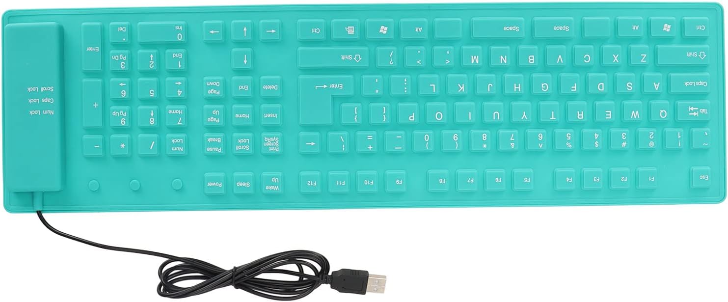 GOWENIC 108 Keys Foldable Silicone Keyboard, USB Wired Keyboard Plug and Play Mute Roll Up Keyboard for Computer Notebook PC (Green)