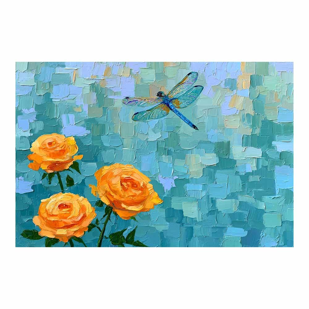 PUQAAEO Print On Canvas Animal The Picture Dragonfly Yellow Ros For Home and Hallway Decoration Modern Decoration Portrait Wall Art Painting Pictures(Multicolor)-70x100cm Unframed