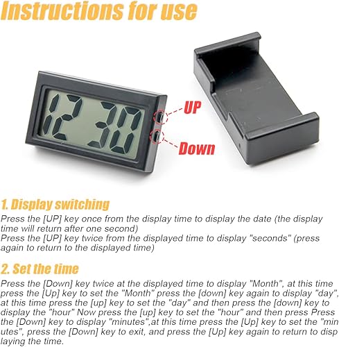 Miniatura 4 de Mini reloj digital para tablero de automóvil, relojes electrónicos autoadhesivos con hora LCD, reloj adhesivo automático con soporte de soporte,