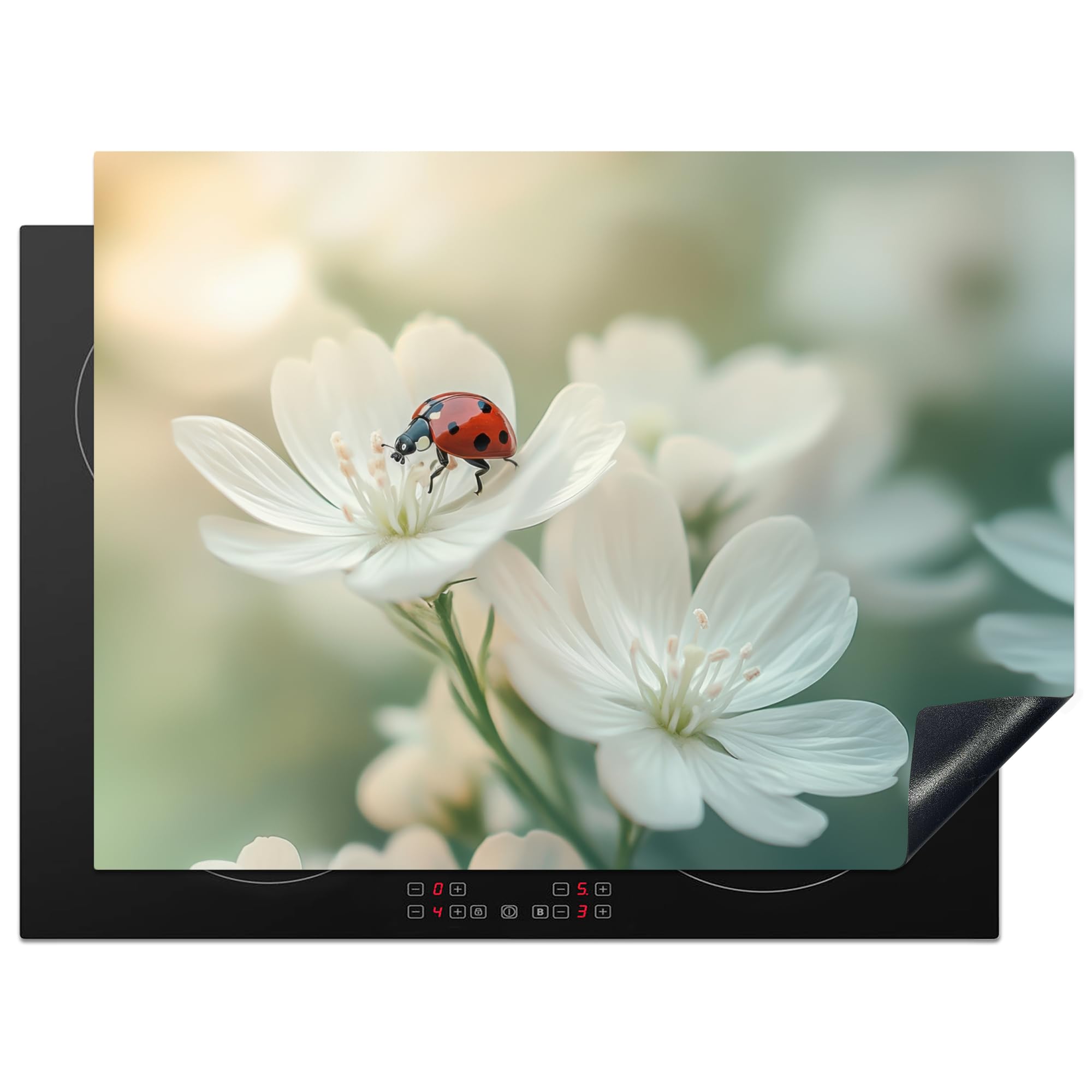KitchenYeah© Induction Hob Cover Protector Mat 20.5"x27.6" / 70x52 cm Kitchen Universal Ceramic Covers for Electric Cookers Vinyl Ladybird - Flowers - White — image 1