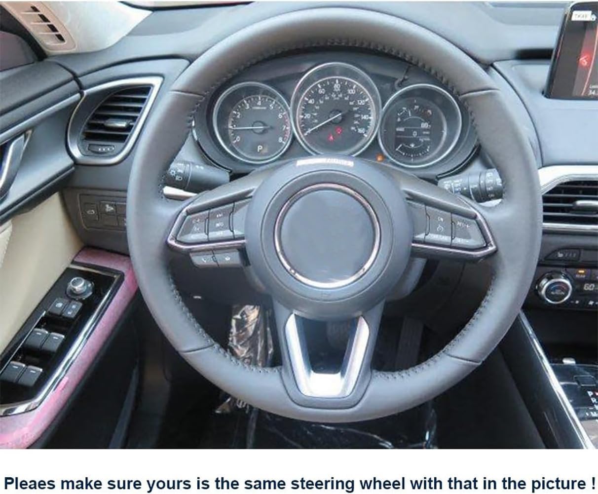 Genuine Leather Auto Custom Steering Wheel Covers for Mazda CX-5 2017 / Mazda CX-9 2016 2017 2018 / Mazda CX-3 2018 / Mazda Mazda6 2017 Mazda Mazda3 2017 2018 Accessories (1)