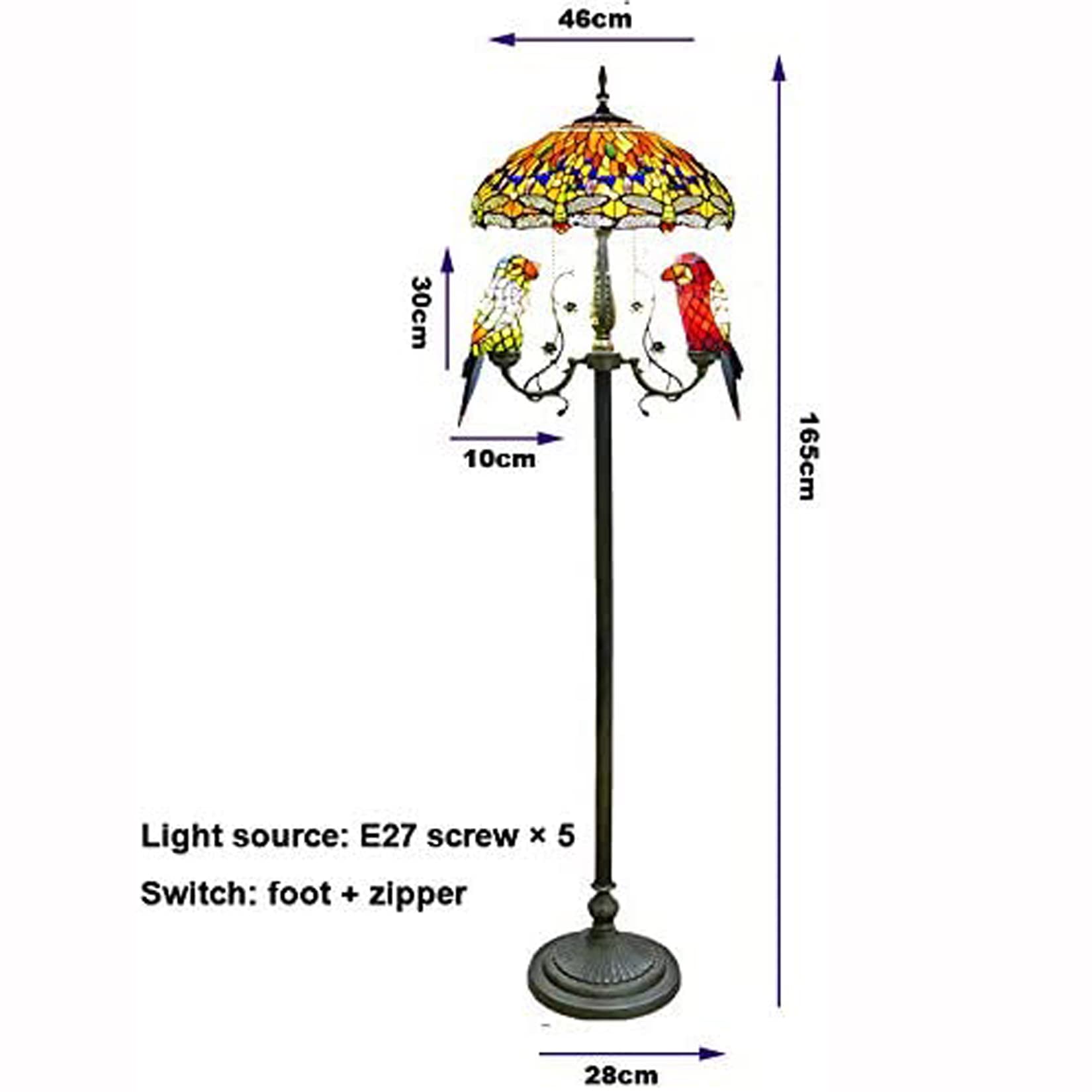 Parrot Floor Standlamp 157 cm wysoki witrażowy klosz kryształowy koralik ważka 5 lekkich czytelnych lamp podłogowych do sypialni pomarańczowa niespodzianka prezent (pomarańczowa)