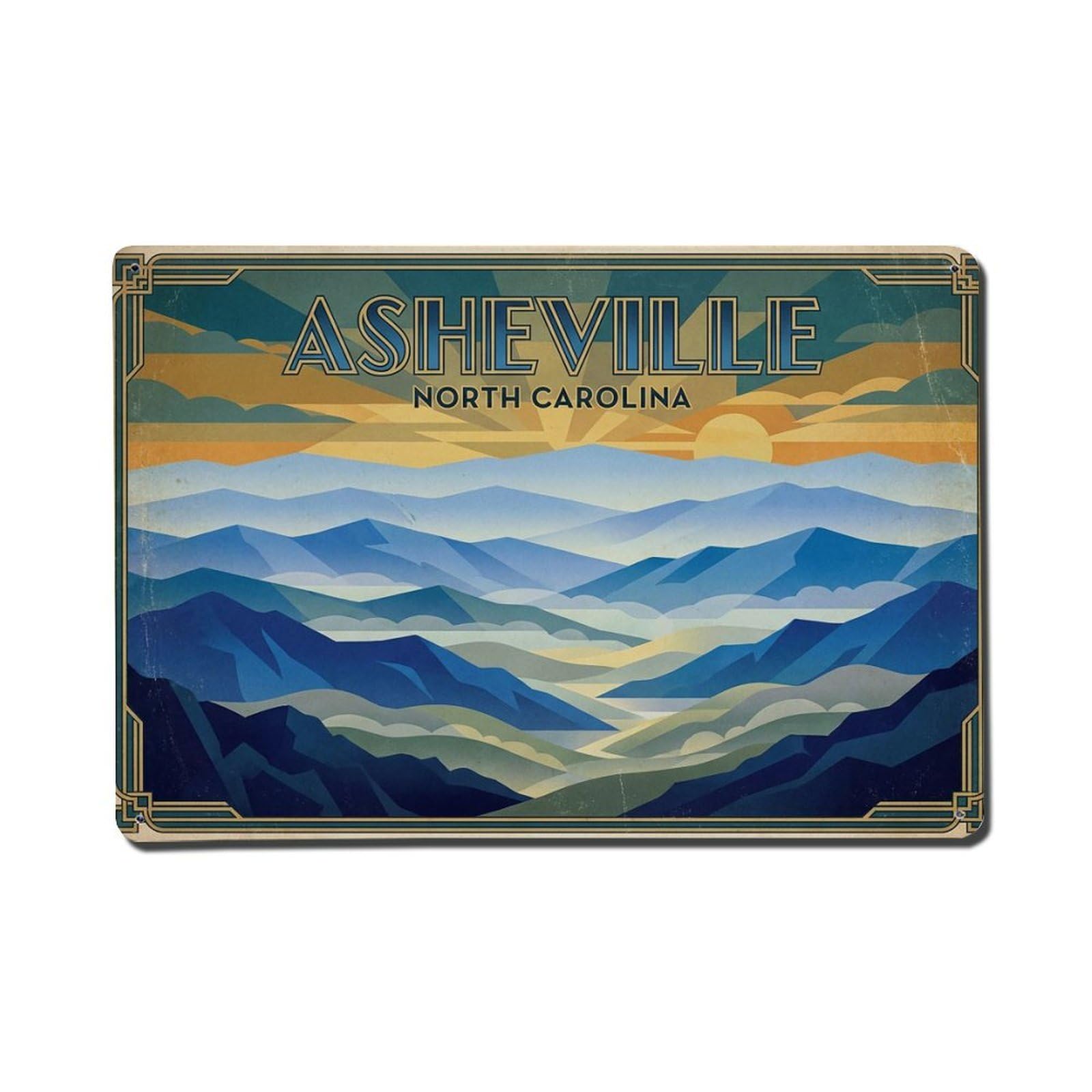 Cwbufd 8X12inch(20X30cm) Vintage Travel Usa Asheville Metal Tin Sign Plaque Wall Decor For Cafe, Club Bar, Office, Garden Metal Poster 8X12inch