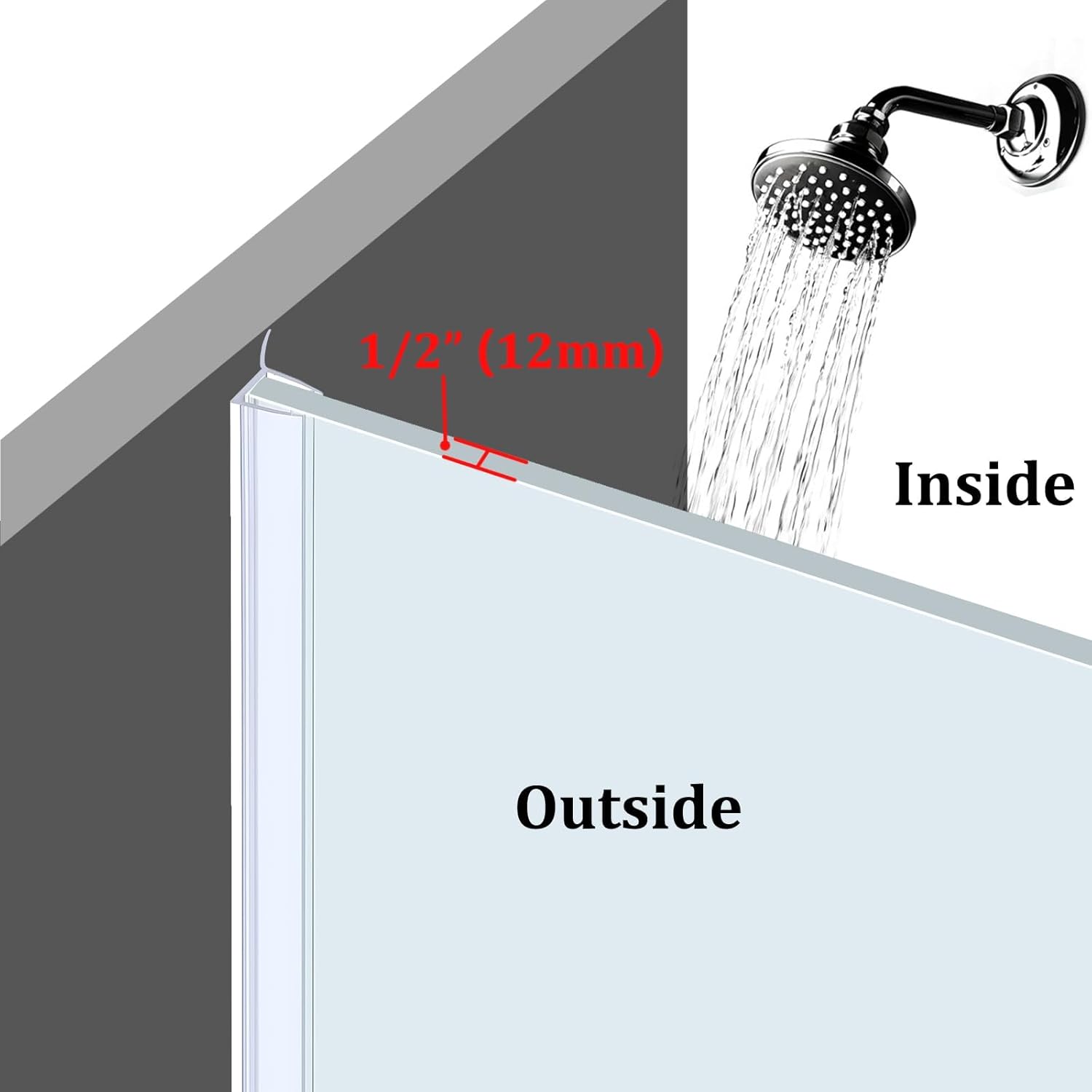Shower Door Seal Set of 3, Bottom 36 ", Sides and Doorway 80 ", Fits 1/2" Glass, Ultra-Clear Polycarbonate Material Shower Door Waterproof Barrier.
